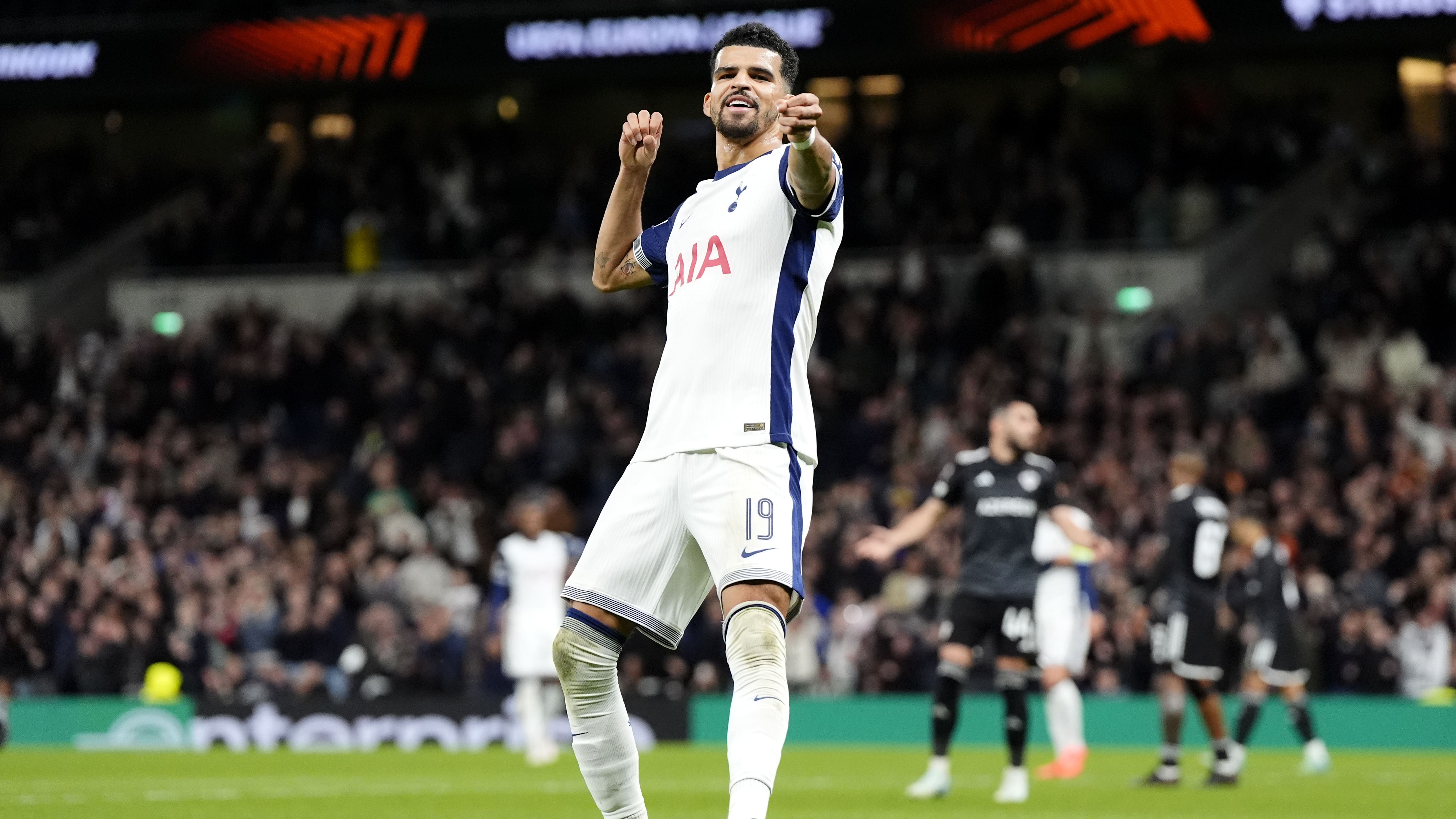 Dominic Solanke scored Tottenham’s third in their 3-0 win over Qarabag (Nick Potts/PA)