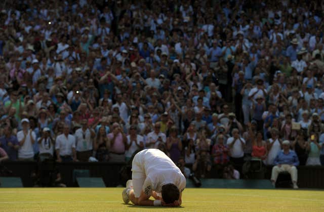 Andy Murray celebrates his landmark first Wimbledon title in 2013, ending a 77-year wait for a home men's singles champion 