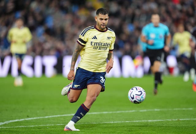 Arsenal’s Bruno Guimaraes in action at Villa Park