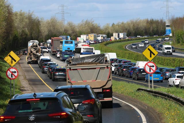 Cars join the heavy traffic at Junction 4 northbound of the M1, Co Dublin