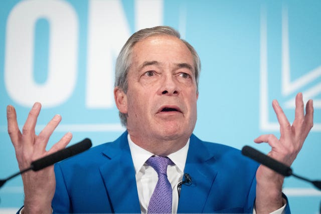 Nigel Farage gesturing during a press conference
