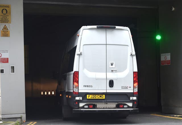 A prison van arrives at Manchester Crown Court, where the Lucy Letby murder trial is taking place