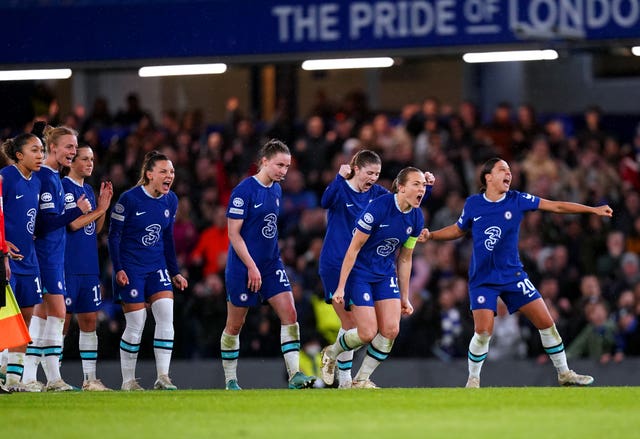 Chelsea players celebrate after the shootout 