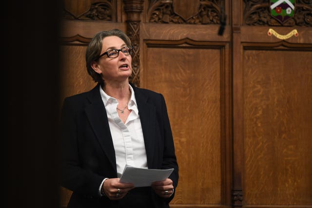  Kate Osborne standing while speaking in the Commons