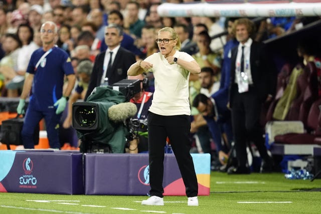 England head coach Sarina Wiegman during the UEFA Women's Euro 2025 semi-final match at the Stade de Geneve,