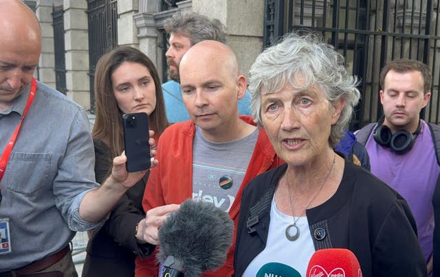 Irish presidential candidate Catherine Connolly speaks to the media