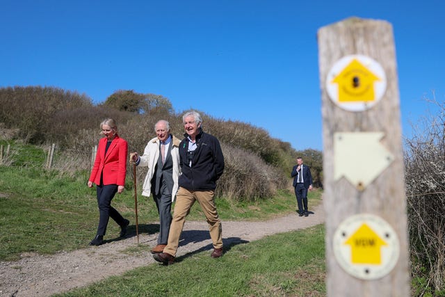 The King, Environment Secretary Emma Reynolds and Natural England chairman Tony Juniper walk the King Charles III England Coast Path at Seven Sisters National Nature Reserve in Seaford