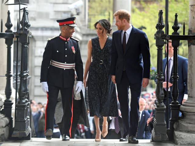 Prince Harry and Meghan Markle arrive at the church (Victoria Jones/PA)