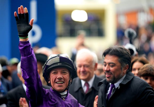 Jockey Frankie Dettori and winning owner Kia Joorabchian celebrate King Of Steel's Ascot triumph