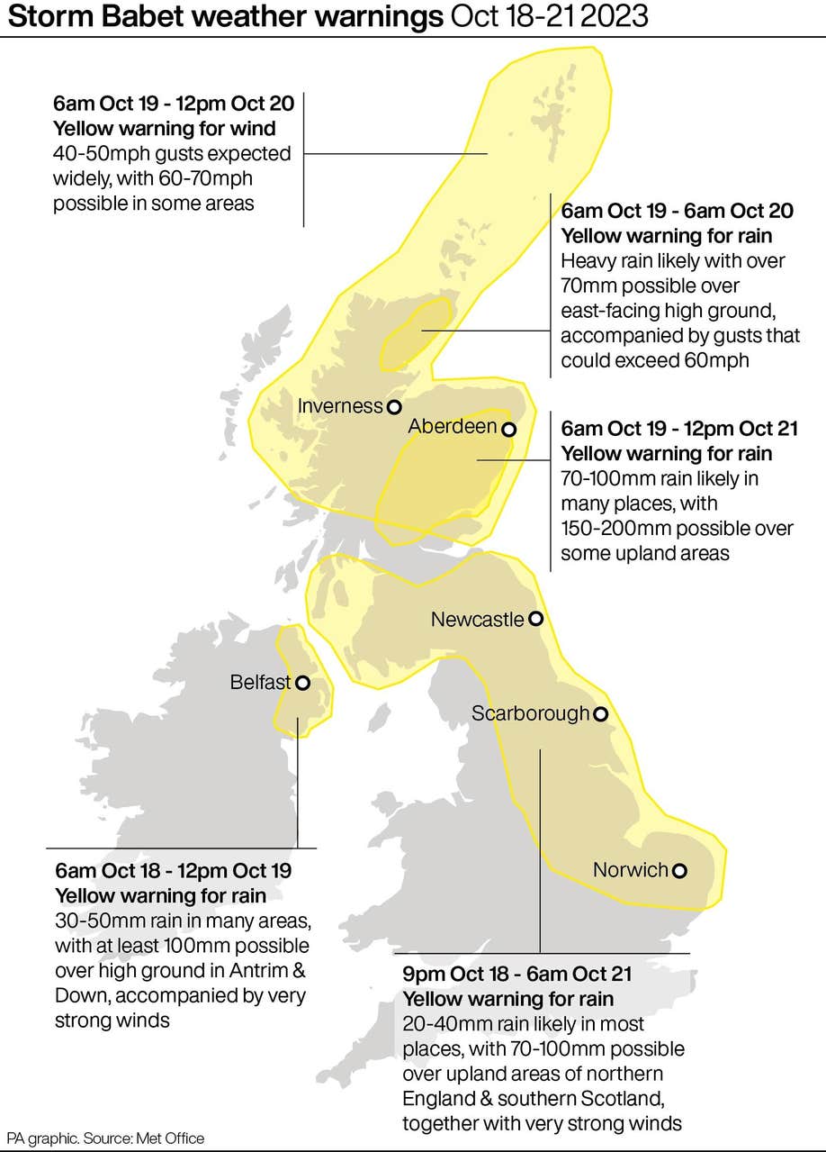 Warnings for heavy wind and rain in place for arrival of Storm Babet ...