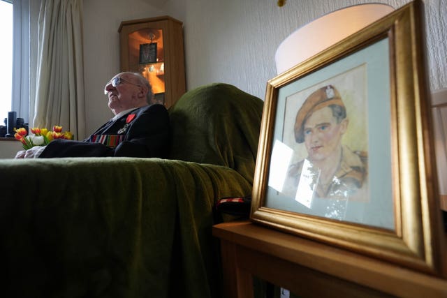 D-Day veteran Doug Baldwin at his home in Caddington, Bedfordshire