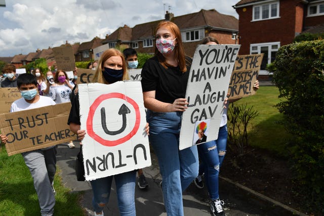 Students protest after the summer's A-level results