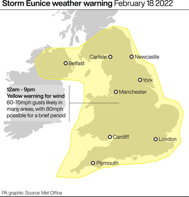 Storm Eunice weather warning