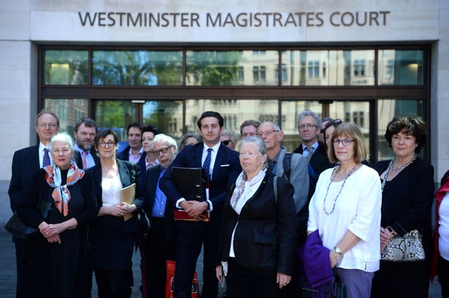 Marcus Ball with supporters outside Westminster Magistrates' Court 