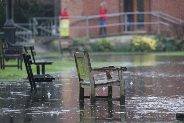 A flooded cricket pitch in Wraysbury, Berkshire 