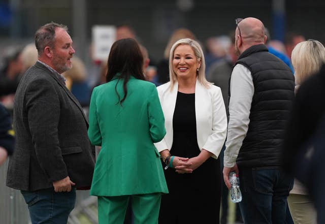 Michelle O’Neill talks to party colleagues