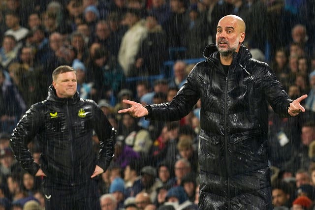 Manchester City manager Pep Guardiola gestures on the touchline