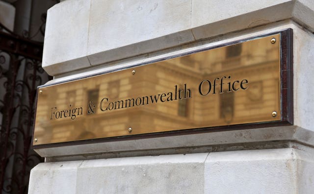 A stock picture of a general view of the sign on the Foreign Office (Clive Gee/PA)