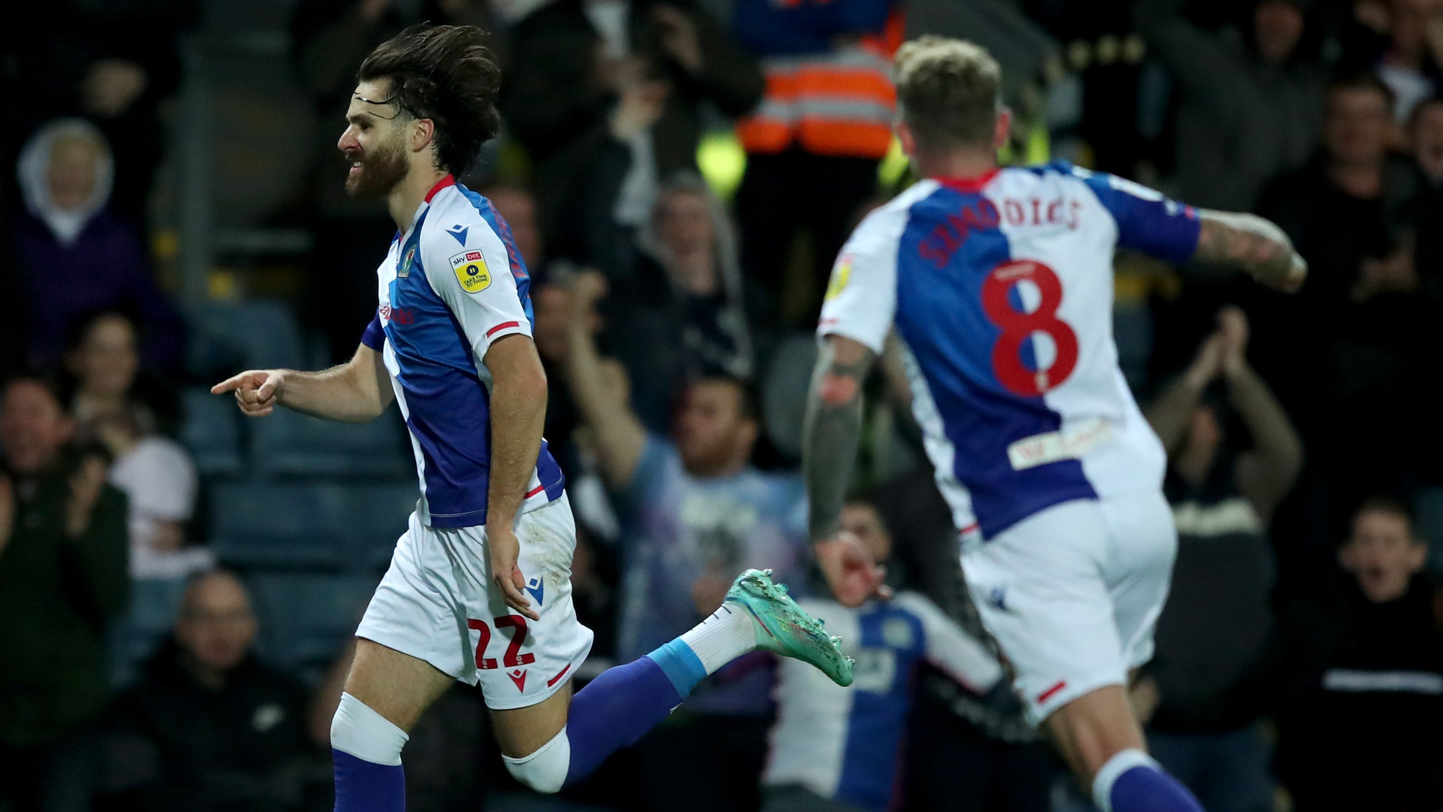 Blackburn’s Ben Brereton Diaz, left, celebrates scoring (Isaac Parkin/PA)