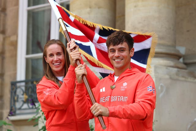 Tom Daley and Helen Glover wave the Union flag