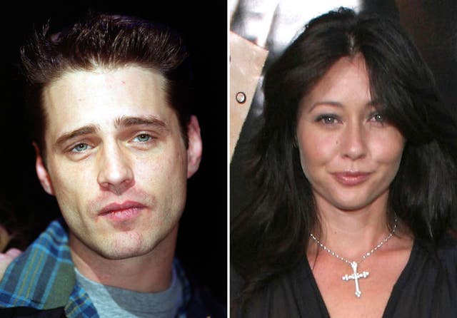 Head shots of Jason Priestley and Shannen Doherty