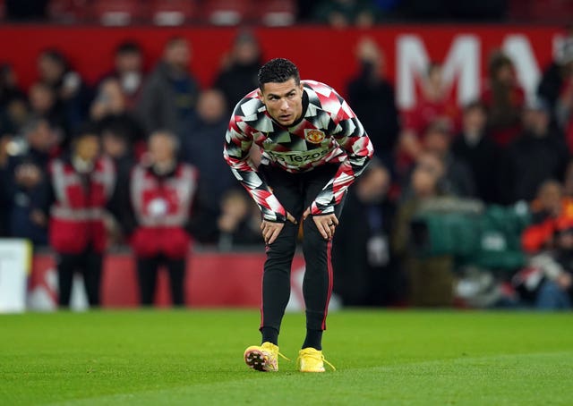 Manchester United’s Cristiano Ronaldo warming up prior to kick-off