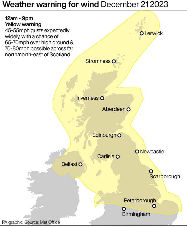 Weather warning for wind December 21 2023