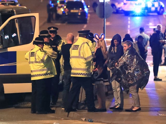 Police at the Manchester Arena following the attack 