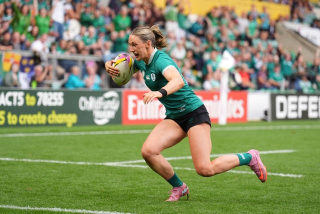 Anna McGann scores Ireland’s fourth try against Spain