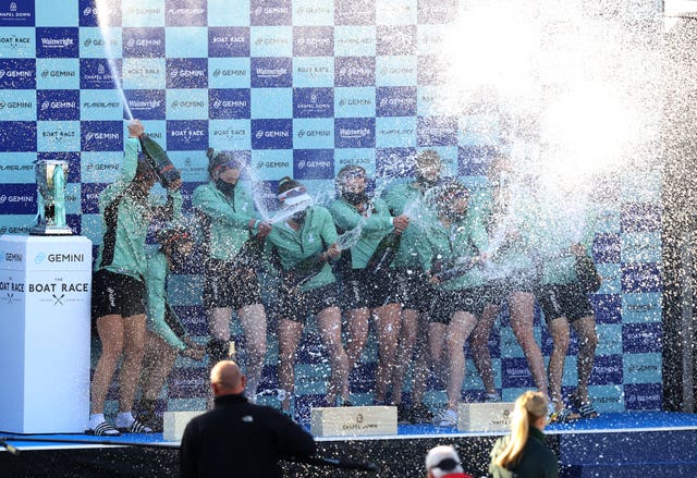 Cambridge get the party started after winning the 75th Women's Boat Race