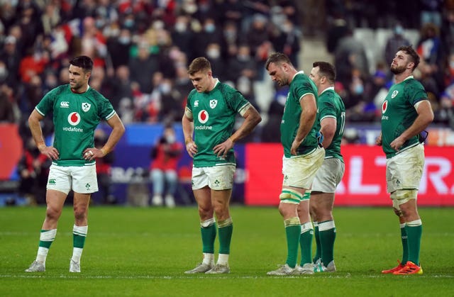 Caelan Doris, right, and Ireland suffered disappointment on their last visit to Stade de France