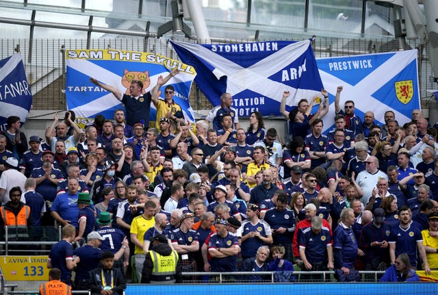 Scotland fans in the stands ahead of the match at the Aviva Stadium