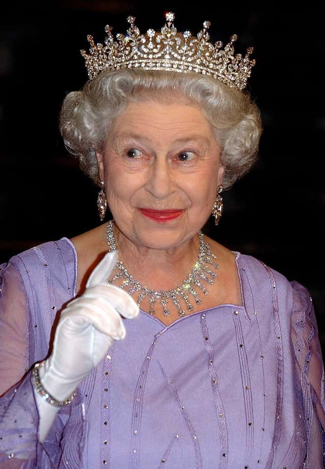 The Queen wearing Queen Mary's Girls of Great Britain and Ireland Tiara on a state visit to Germany