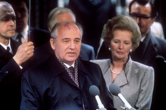 Mikhail Gorbachev and Margaret Thatcher  in Downing Street