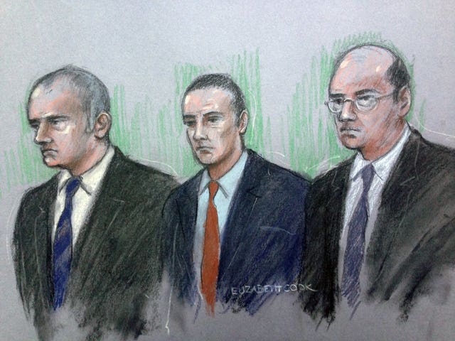 (left to right) Michael Marsden, Simon Tansley and Sergeant Jan Kingshott were acquitted of manslaughter by a jury (Elizabeth Cook/PA)