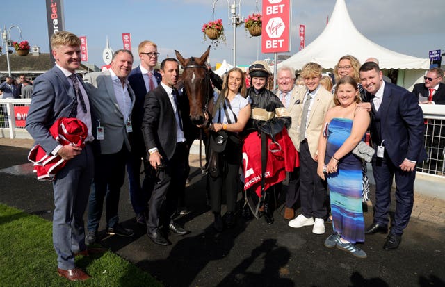 Winning connections of Alfa Kellenic after the Silver Cup win at Ayr 