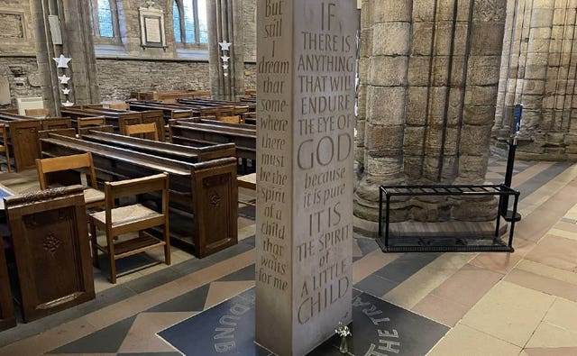 A memorial stone in Dunblane Cathedral