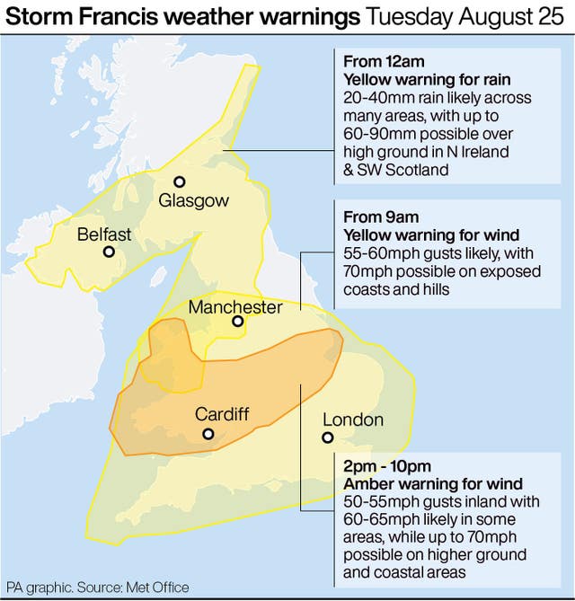Storm Francis weather warnings