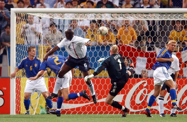 Sol Campbell's header was cancelled out by a Niclas Alexandersson strike at the 2002 World Cup (Rui Vieira/PA).