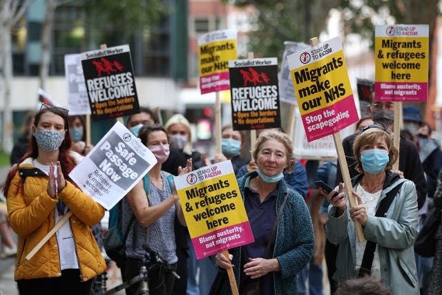 Pro-migrant protesters outside the Home Office in central London