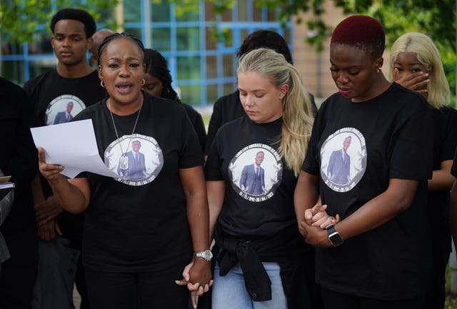 Michael Ugwa’s mother Lauretta makes a statement outside court 