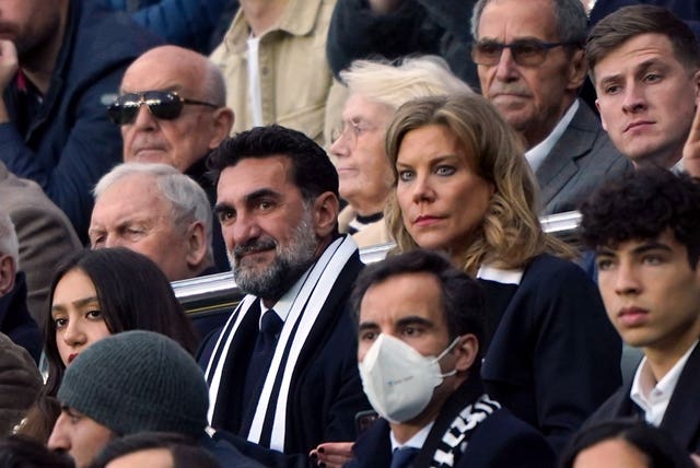 Newcastle United chairman Yasir Al-Rumayyan (centre left) and co-owner Amanda Staveley