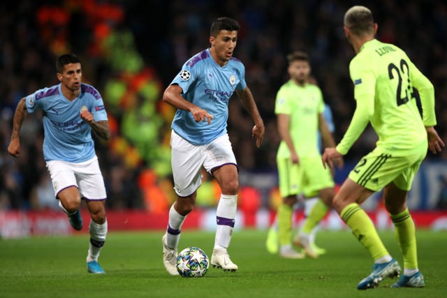 Rodri, centre, was playing as  a makeshift centre-back