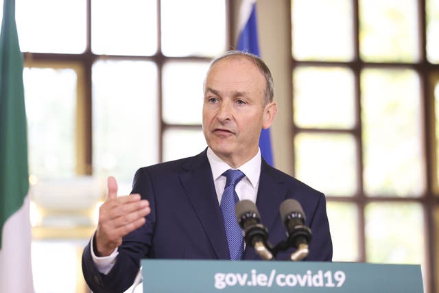 Taoiseach Micheal Martin speaking in Dublin at the unveiling of the Irish government’s blueprint for living with Covid-19