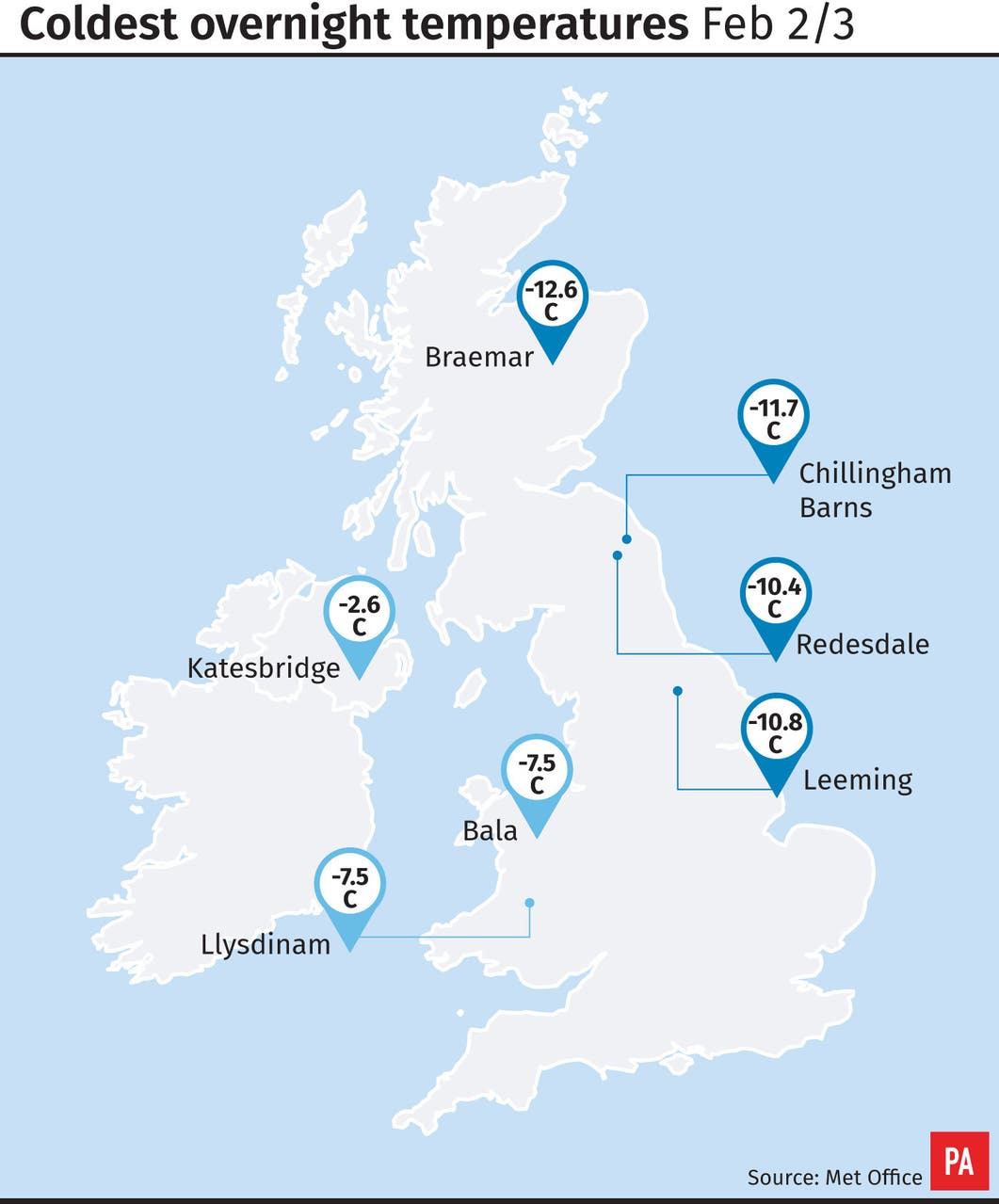 Coldest night of winter so far in England as temperatures plummet