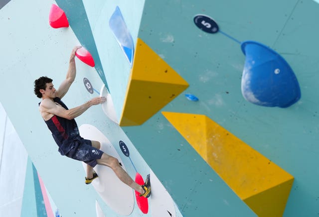 Hamish McArthur while climbing at the 2024 Olympics