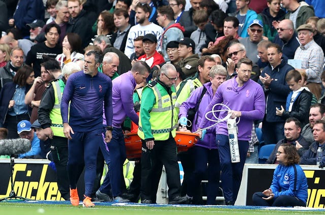 Hugo Lloris is stretchered off at Brighton