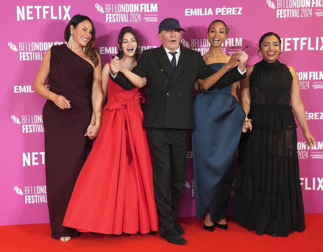 Karla Sofia Gascon, Selena Gomez, Jacques Audiard, Zoe Saldana and Adriana Paz 