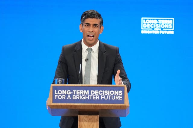 Prime Minister Rishi Sunak delivers his keynote speech at the Conservative Party annual conference in Manchester 