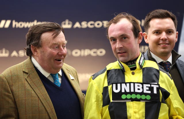 Nicky Henderson (left) with jockey Nico de Boinville